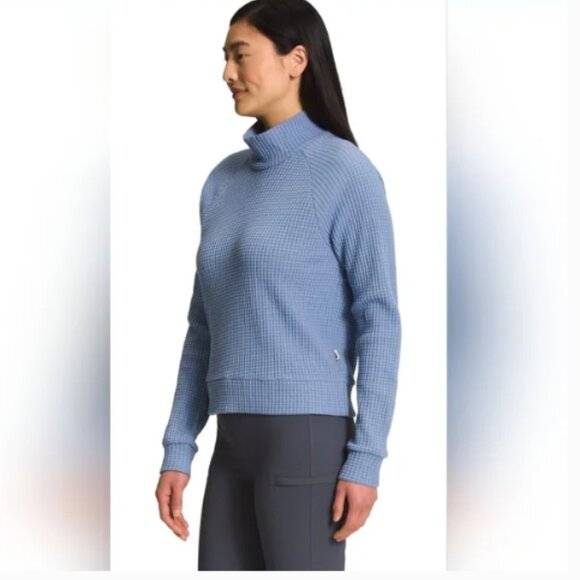 The North Face Women’s Chabot Mock Neck Sweater sky blue Color Size L Waffle - Picture 2 of 10